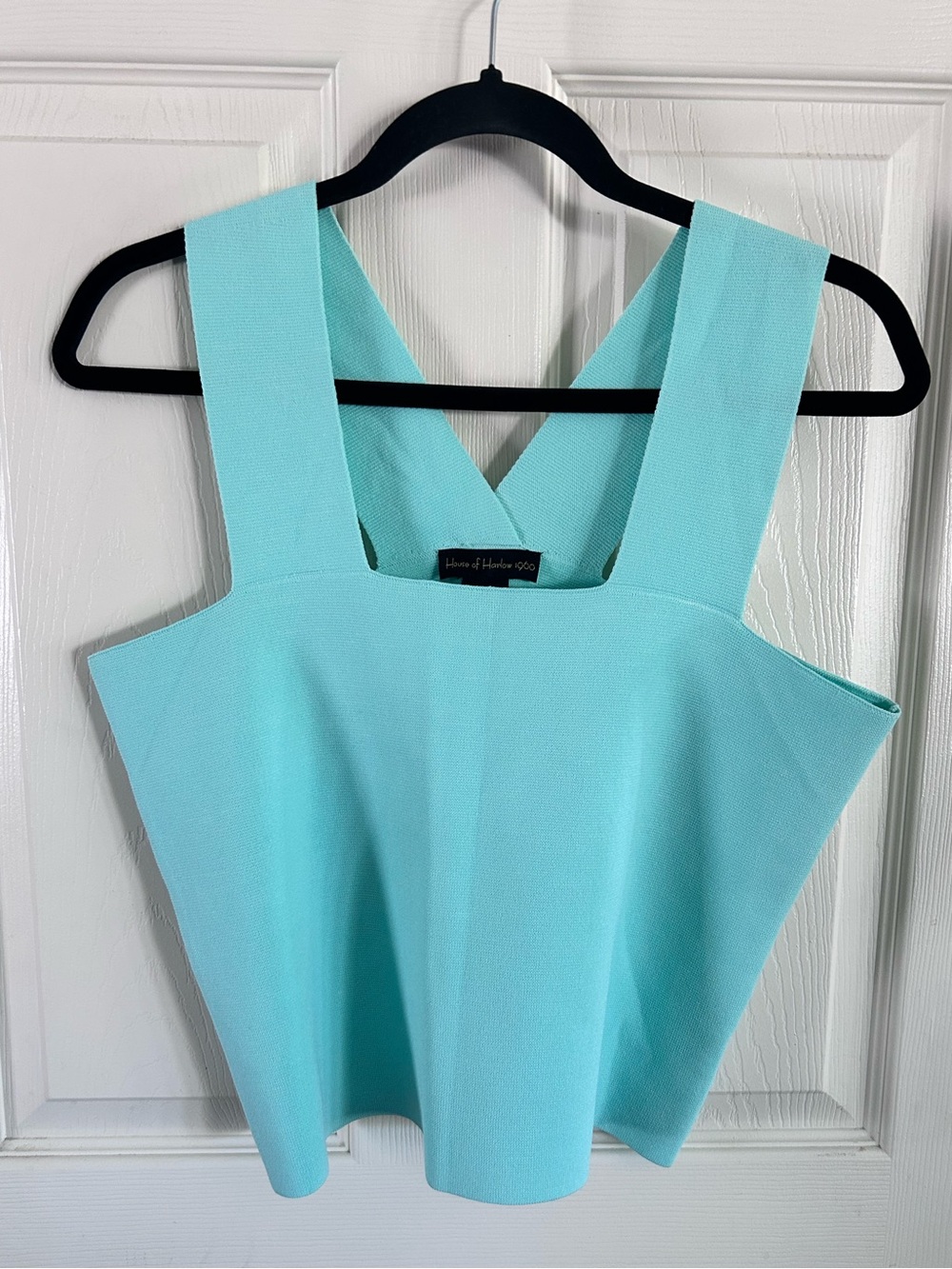 House of Harlow 1960 Aqua Teal Crossback Sleeveless Tank Top Sz Large Cropped